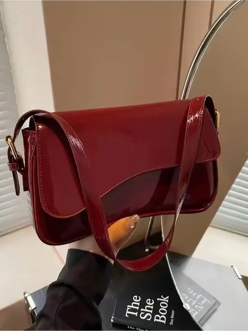 Patent Mini Shoulder Bag in Deep Red